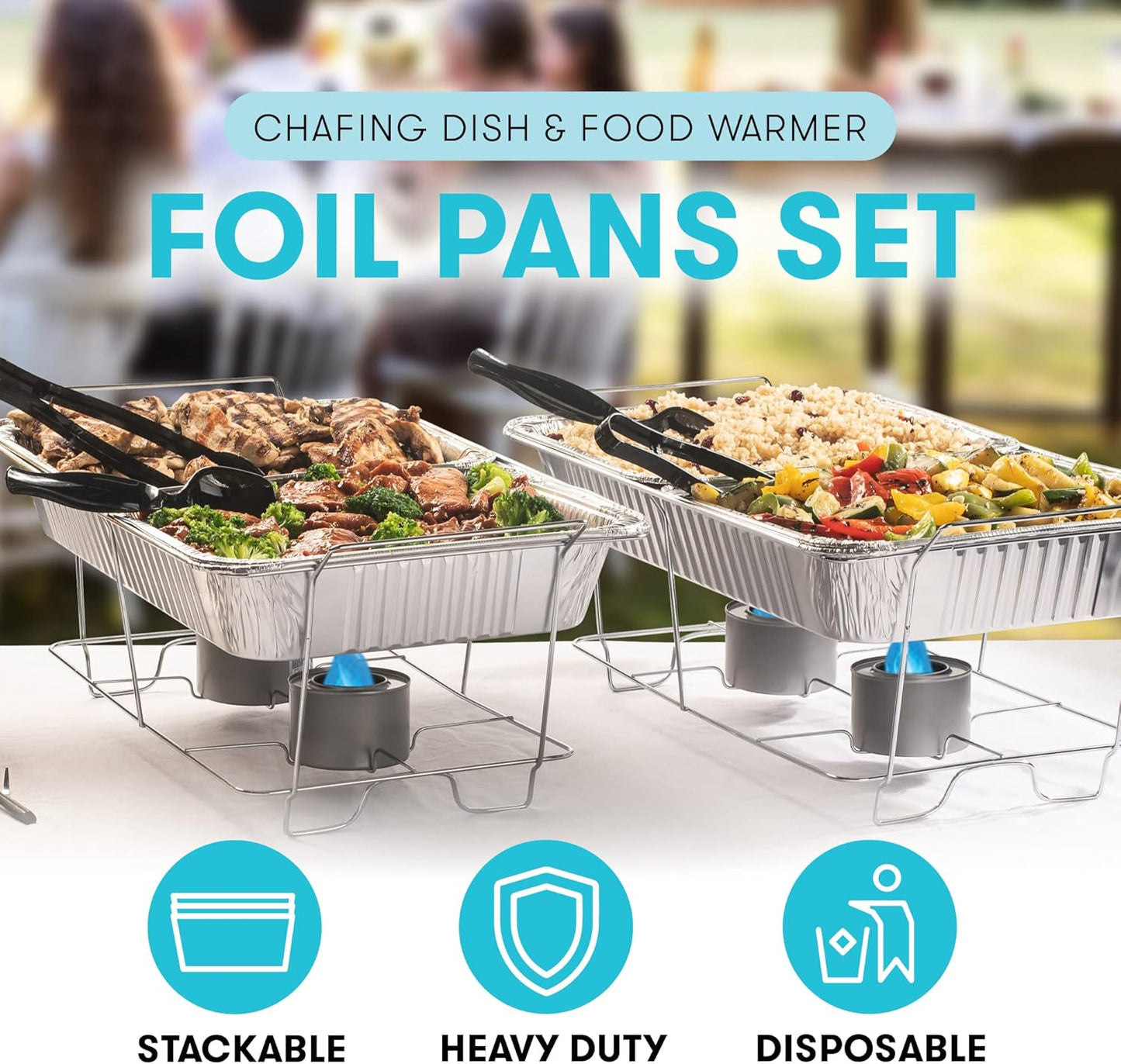 Disposable Chafing Dish Buffet Set Food Warming Trays - Buffet Set Trays Food Warmers for Parties & Events - Replacement Chafing Dishes for Catering (9 Serving Utensil Set)
