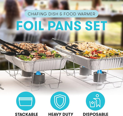 Disposable Chafing Dish Buffet Set Food Warming Trays - Buffet Set Trays Food Warmers for Parties & Events - Replacement Chafing Dishes for Catering (9 Serving Utensil Set)