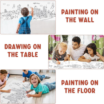 2PCS Children's Drawing Roll, Coloring Paper Roll for Kids Gift, 120 * 11.8 Inches DIY Painting Drawing Paper Roll, Sticky Drawing Paper Roll, Early Educational Toys for Kids (Animal World)