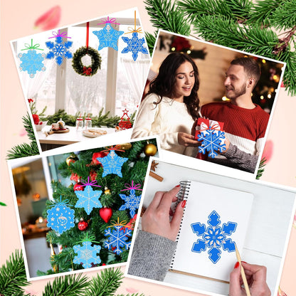 Qilery 126 Pcs Winter Snowflake Scratch Paper Arts Christmas Blue Scratch Ornaments Crafts Kits with Sticks and Ribbon for Winter Christmas Birthday Party Favors DIY Hanging Decoration