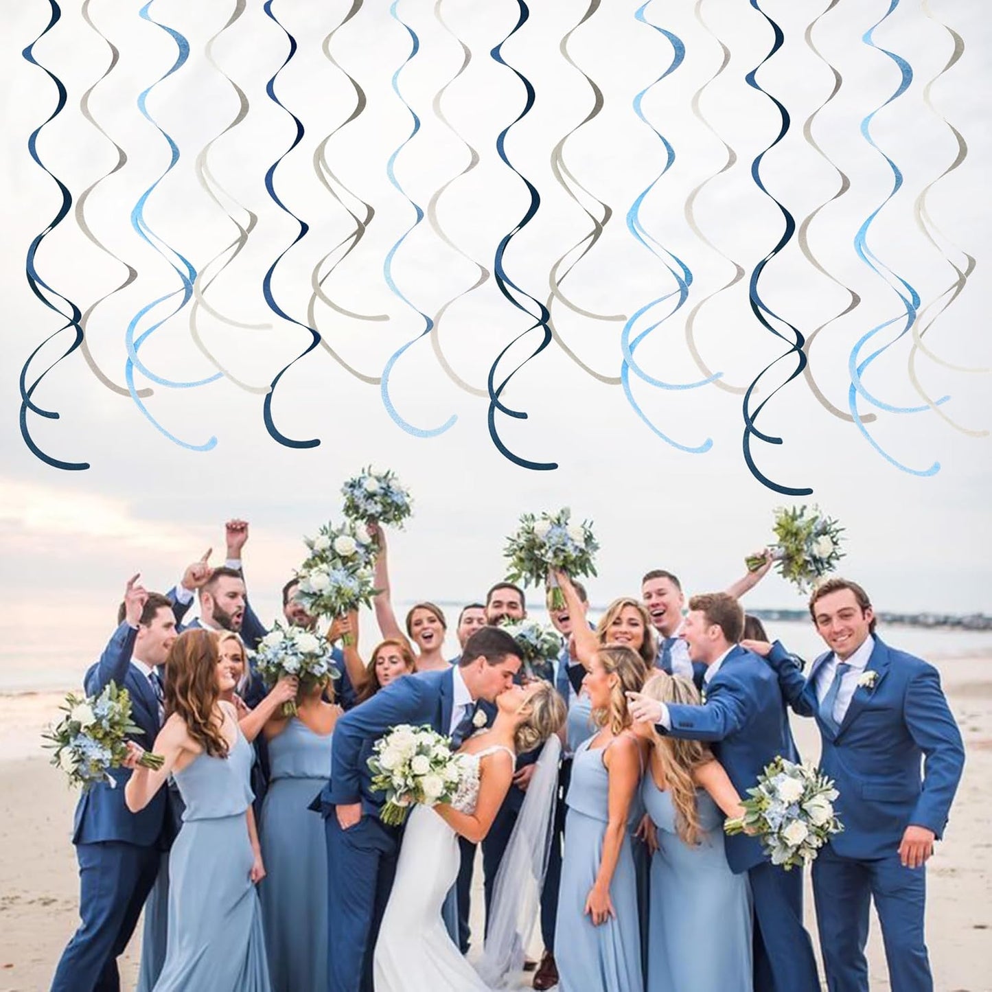 36 Pcs Blue Hanging Swirl Decorations Ombre Royal Blue White Felt Swirl Streamer Spiral Ceiling Garland for Birthday Wedding Baby Shower Graduation Under The Sea Nautical Ahoy Achor Party Supplies