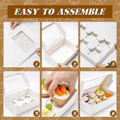 NPLUX 15 Pack Cupcake Boxes with Inserts 6 Holders, White Standard Bakery Boxes with Window Food Grade Cupcake Containers 6 Count for Muffins