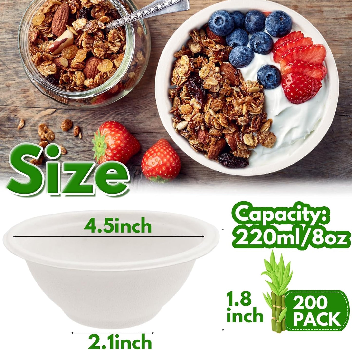 Tiaiidi 100 Pack 8 oz Disposable Paper Bowls,Compostable Bagasse Bowls,Small Biodegradable Heavy-Duty Bowls for Hot and Cold Food
