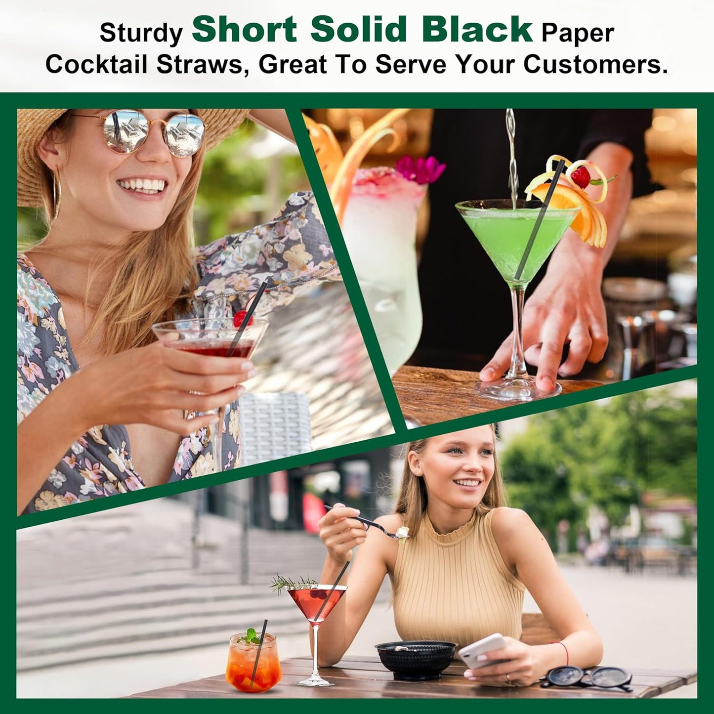 Black Paper Straws, Solid black/250 Bulk, Biodegradable Paper Drinking Straws for Cocktail, Drinks, Bars and Restaurant, 7.75"x0.24"