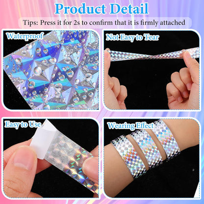 Andibro 100Pcs Holographic Plastic Party Wristbands for Events, Plastic Custom Wristbands for Events Parties Concerts Festivals Club Party