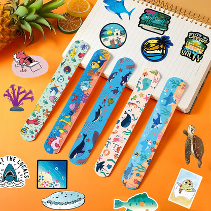 CZWXOXO 74Pcs Dinosaur Theme Party Favors Contain 24 Pcs Slap Bracelets 50Pcs Stickers, Dino Theme Birthday Party Decorations,Classroom Rewards Supplies.