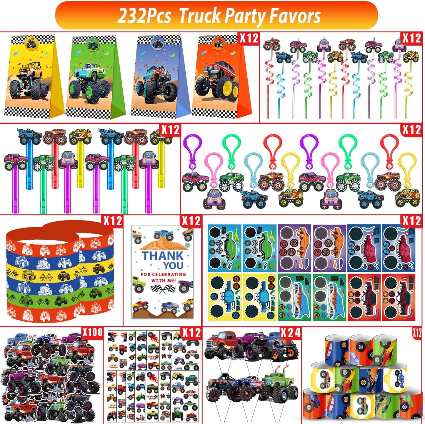 PLOUGVI 232PCS Construction Birthday Party Supplies Decorations Favors, Construction Theme Toys for Goodie Bag Stuffer, Pinata Filler Gifts