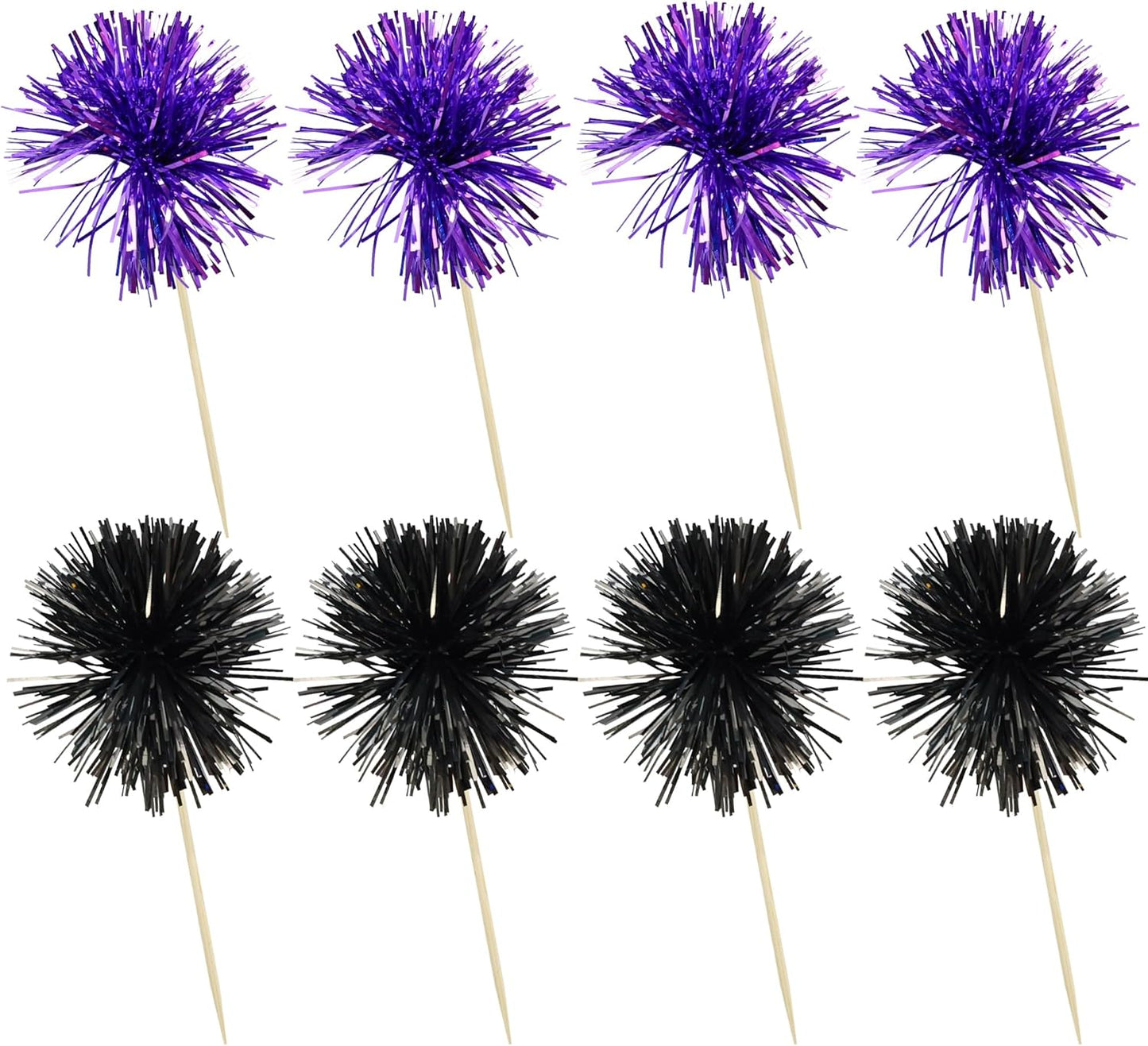 Ephlyn 30Pcs Foil Firework Cupcake Toppers Sparkle Tinsel Cupcake Picks Drink Stirrers Cocktail Food Fruit Toothpicks for Baby Shower Graduation Party Supplies White