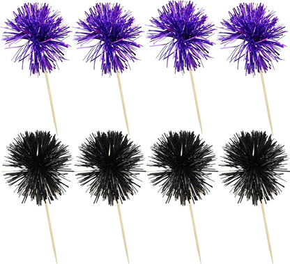 Ephlyn 30Pcs Foil Firework Cupcake Toppers Sparkle Tinsel Cupcake Picks Drink Stirrers Cocktail Food Fruit Toothpicks for Baby Shower Graduation Party Supplies White