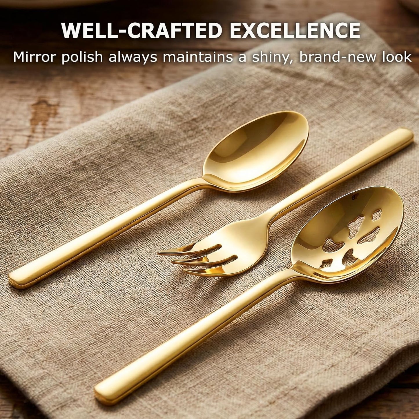 Serving Spoon x 2,Slotted Serving Spoon x 2,Serving Forks x 2,RTT 9 Inch Stainless Steel Catering Serving Utensils for Party Buffet Dinner Banquet Kitchen Basics (Silver Mirror Finish)