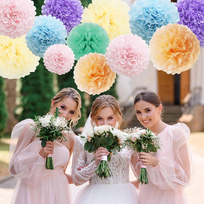Pastel Tissue Paper Pom Poms Colorful Easter Macaron Kids Birthday Wedding Shower Tissue Flower Hanging Party Supplies(12pcs)
