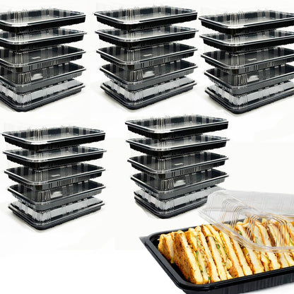 TRAYA Pack of 6 Serving Tray with lid - Reusable Catering Trays with Lids 13'' Long for Meal Prep, Cakes, Treats and Sandwiches (13.39 × 9.84 × 2.95 inch)