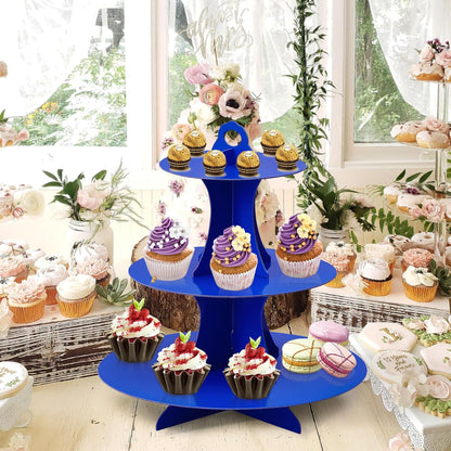 Soleebee 3-Tier Round Cupcake Stand, Cardboard Cupcake Tower, Dessert Cup Cake Stand Tower for Birthday Wedding Party Decoration, Cupcake Tier Stand 1 Set (Hot Pink)