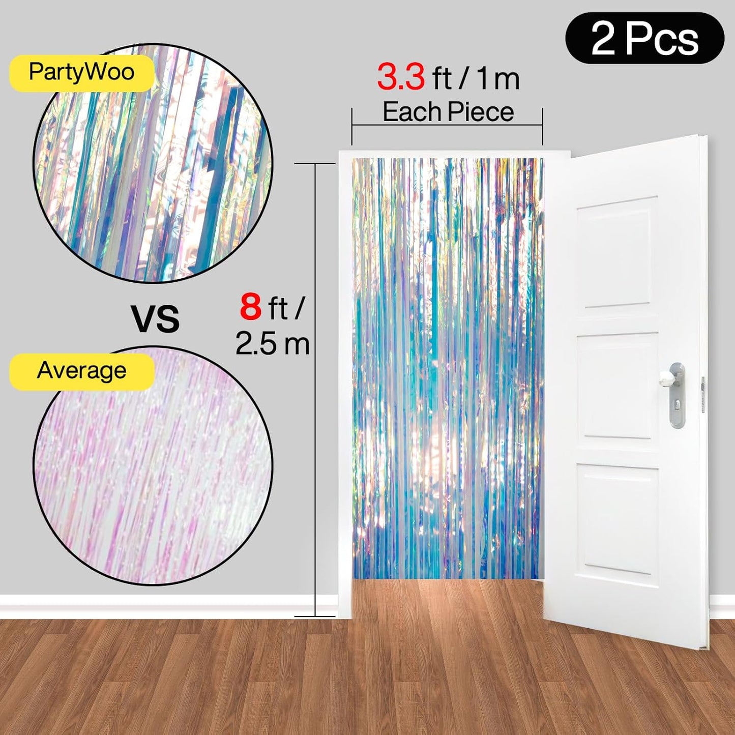 PartyWoo Silver Streamers 3pcs Tinsel Backdrop 8.2FT Metallic Tinsel Foil Fringe Streamer Curtains Party Photo Booth Backdrop for Graduation Baby Shower Bachelorette Wedding Disco Party Decorations