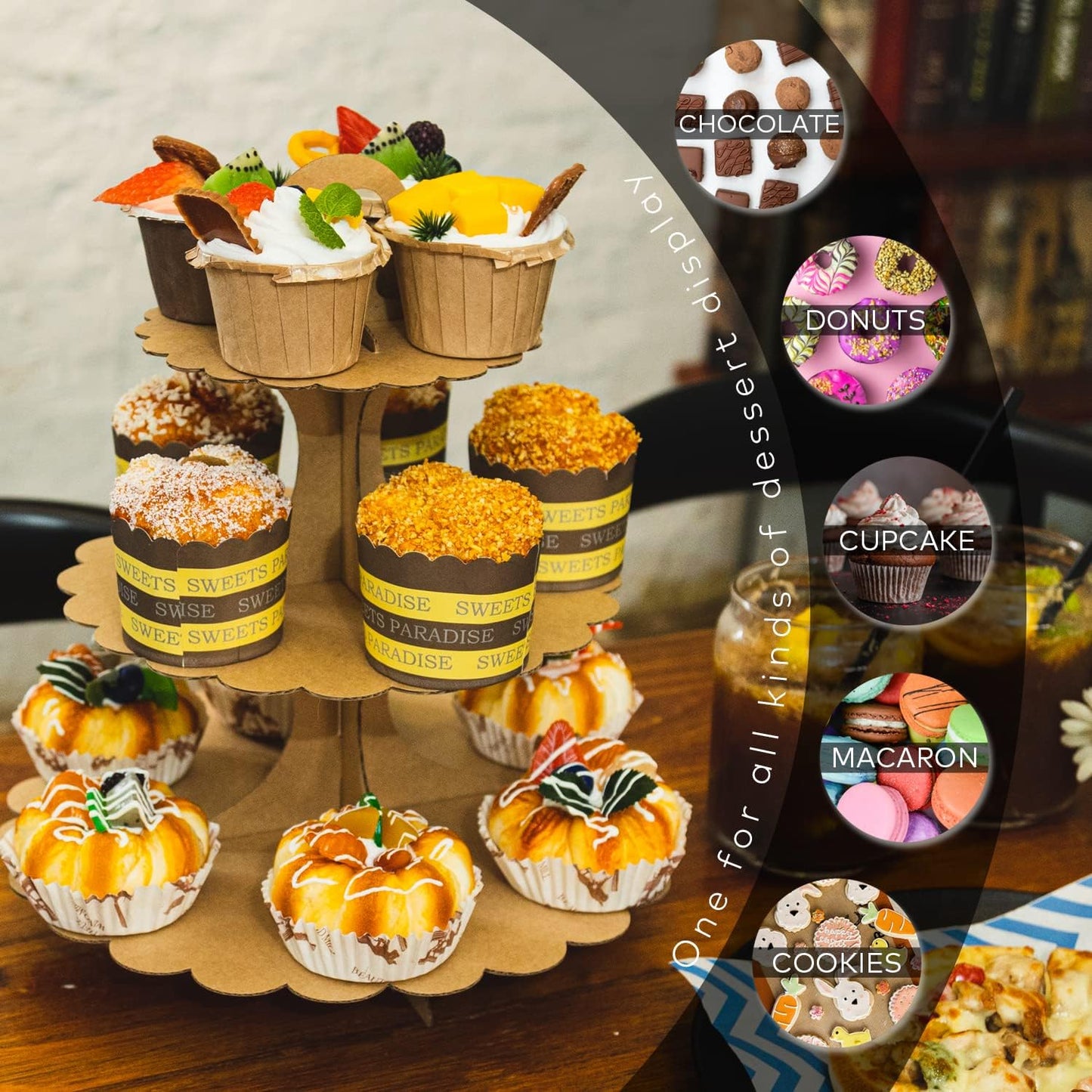 White Cupcake Stand Tower, 3-Tier Cardboard Dessert Display with Heart Handle,Perfect for Birthday Baby Shower Wedding Tea Party Graduation, Easy 60-Second Assembly, Holds 12+Cupcakes (1-Pack)