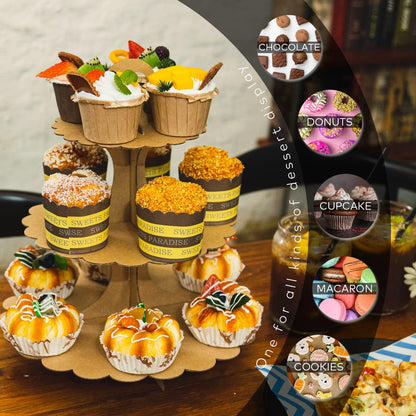 White Cupcake Stand Tower, 3-Tier Cardboard Dessert Display with Heart Handle,Perfect for Birthday Baby Shower Wedding Tea Party Graduation, Easy 60-Second Assembly, Holds 12+Cupcakes (1-Pack)