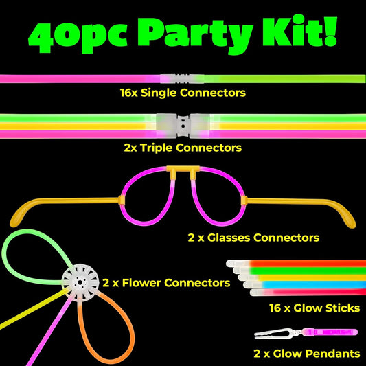 PartySticks Ultra Bright Bulk Party Supplies - Glow in The Dark Glow Sticks with Eye Glasses, Bracelets, and Connectors - Light Up Halloween 4th of July Party Favors