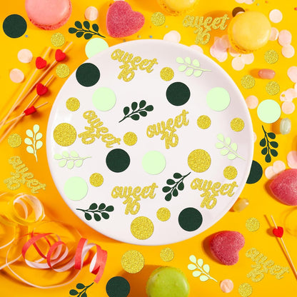 300PC Greenery Happy Birthday Confetti for Table Gold Glitter and Sage Green Birthday Party Decorations for Kids/Adult