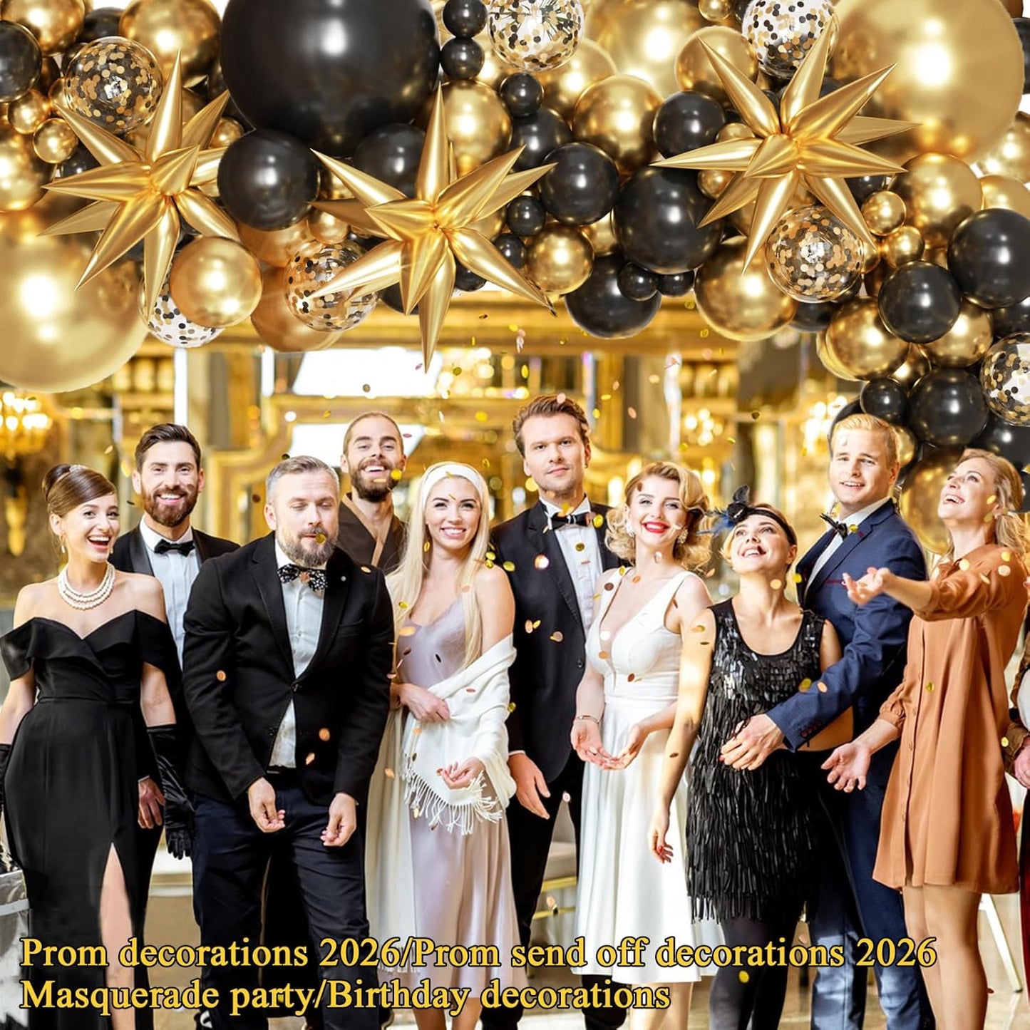KARLURE Black and Gold Balloons Arch Kit with Black Gold Confetti Balloons for 2026 Graduation Decorations Class Grad Men Birthday Party Prom Retirement Masquerade Anniversary Party Decorations