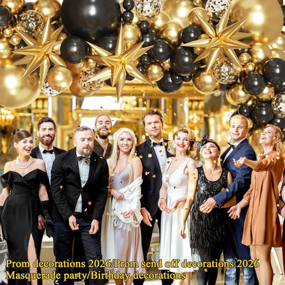 KARLURE Black and Gold Balloons Arch Kit with Black Gold Confetti Balloons for 2026 Graduation Decorations Class Grad Men Birthday Party Prom Retirement Masquerade Anniversary Party Decorations