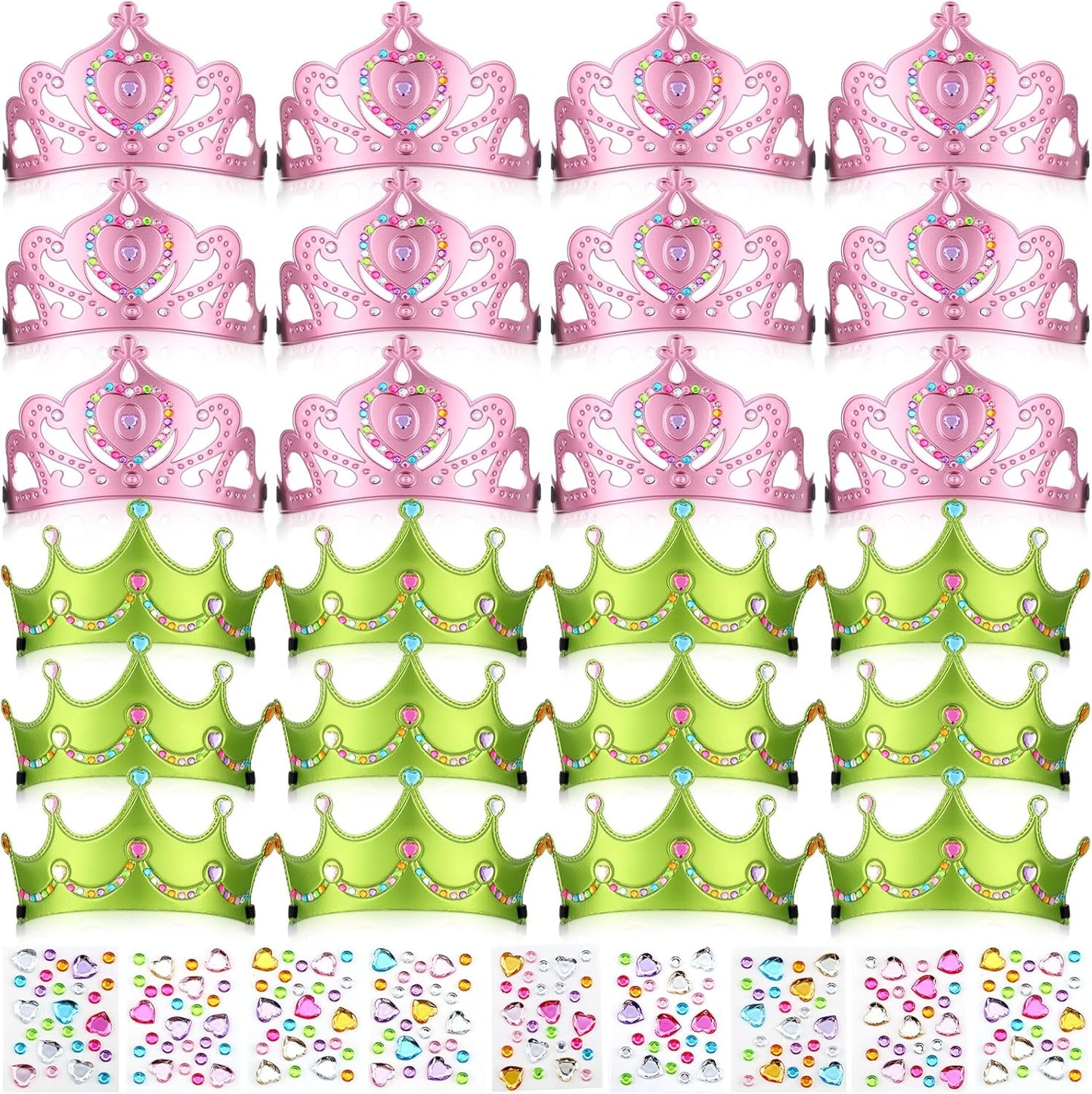 Yaomiao 44 Pcs Birthday Foam Crowns for Kids Princess Tiaras King Hat Bulk Diamond Sticker Kits for Crown Party Supplies