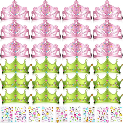 Yaomiao 44 Pcs Birthday Foam Crowns for Kids Princess Tiaras King Hat Bulk Diamond Sticker Kits for Crown Party Supplies