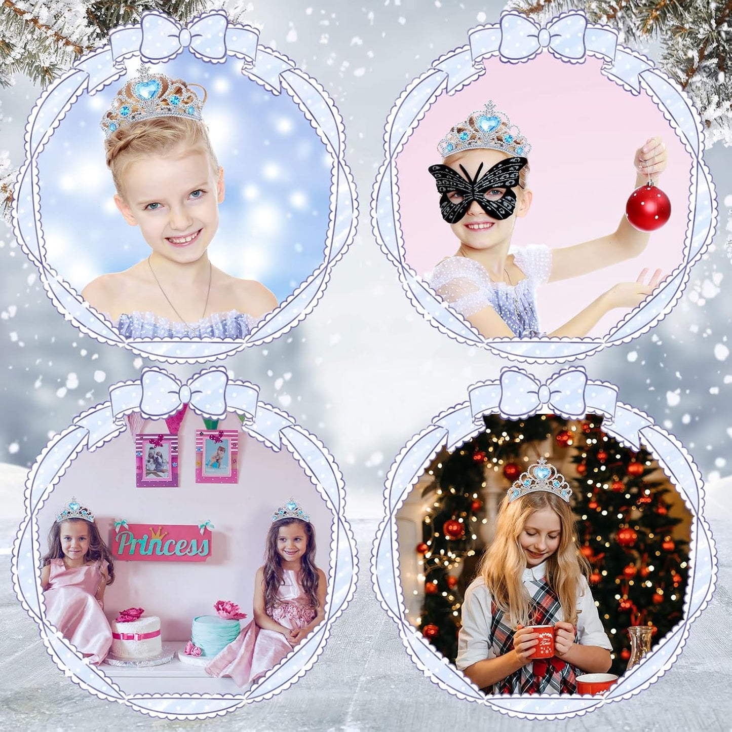 Chalyna 12 Pcs Princess Crowns Tiara Wand for Little Girl Silver Heart Jewel Plastic Tiara Winter Gift for Birthday(Pink,Heart Style)