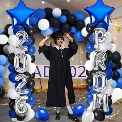 2 Sets Graduation Balloon Column Stand Kits with Balloons 2026 Grad Themed Decoration Navy Blue Balloon Tower Stand Kit for Grad High School & College Celebration Party Decor