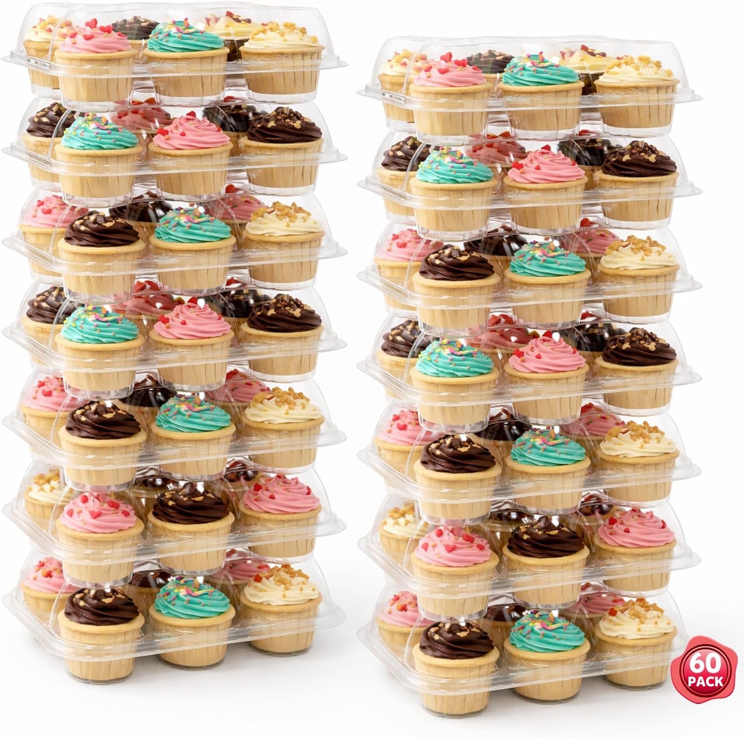 WIKDAY 6 Count Cupcake Containers with Lids, 30 Pack Stackable cupcake holders Clear Plastic Dessert Boxes for 180 Cupcakes, Muffins