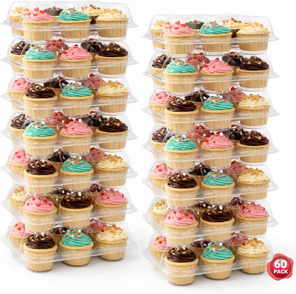 WIKDAY 6 Count Cupcake Containers with Lids, 30 Pack Stackable cupcake holders Clear Plastic Dessert Boxes for 180 Cupcakes, Muffins