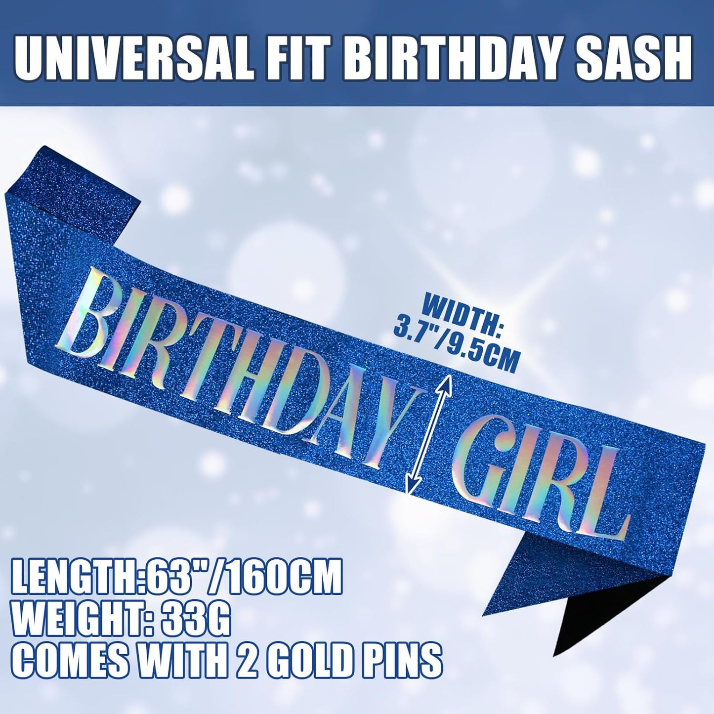 RUDONG M Birthday Girl Sash Glitter - Silver Birthday Sash for Women & Girls | Sweet 16/18th/21st/30th/40th/50th/60th/70th, All-Age Celebration Party Decor