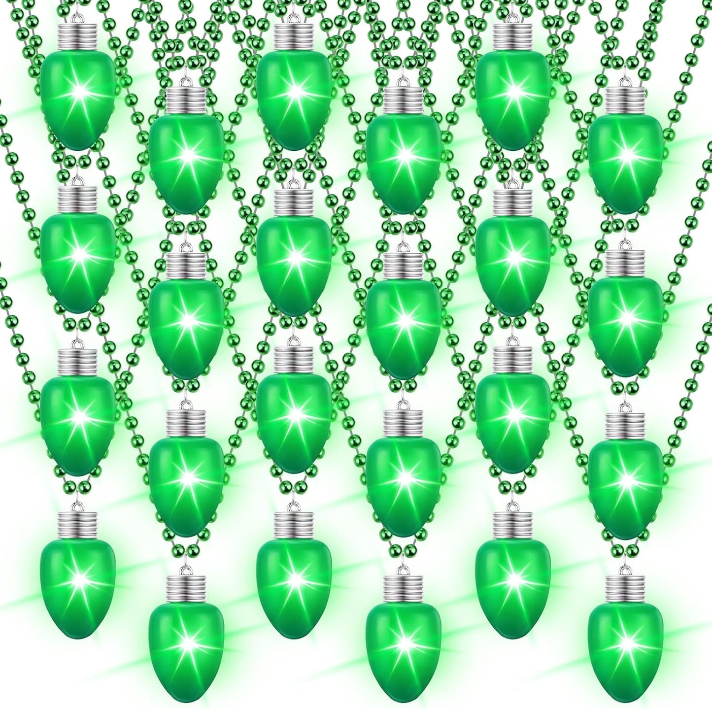 Ferreve 12 Pcs St Patricks Day Light up Beads Necklace Bulk LED Saint Patricks Day Lanyard Bulb Necklaces with 3 Light Modes Glow Tossing Beads for Irish Parade Party Favors Accessories (Green)