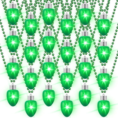 Ferreve 12 Pcs St Patricks Day Light up Beads Necklace Bulk LED Saint Patricks Day Lanyard Bulb Necklaces with 3 Light Modes Glow Tossing Beads for Irish Parade Party Favors Accessories (Green)