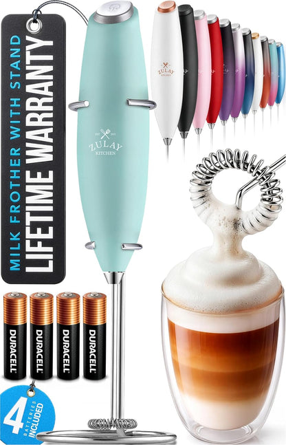 Zulay Kitchen Powerful Milk Frother Wand With Duracell Batteries - Ultra Fast Handheld Drink Mixer - Electric Whisk Foam Maker for Coffee, Lattes, Cappuccino & Matcha - Z1 Motor - Black - Colors A