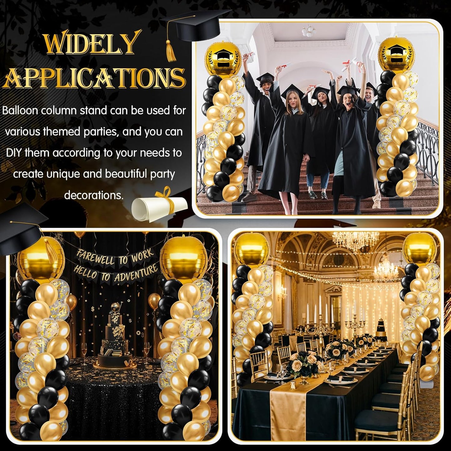 2 Sets Blue and Black White Graduation Balloon Column Stand Kit for Class of 2026, Adjustable Floor Balloon Arch Tower with Foil & Latex Balloons, DIY Decor for Grad Ceremony Backdrop