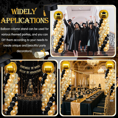 2 Sets Blue and Black White Graduation Balloon Column Stand Kit for Class of 2026, Adjustable Floor Balloon Arch Tower with Foil & Latex Balloons, DIY Decor for Grad Ceremony Backdrop