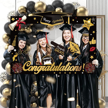 2026 Graduation Photo Booth Props,22Pcs Graduation Photo Booth Props,Funny Grad Party Selfie Props,Black Gold Selfie Photo Frame for High School and College Grads
