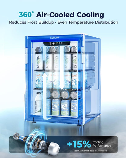 EUHOMY 4.5 Cu.ft Beverage Refrigerator and Cooler, 145 Can Mini fridge with Glass Door for Soda Beer Wine, Small Drink Dispenser with Digital Adjustable Thermostat for Home Office Bar