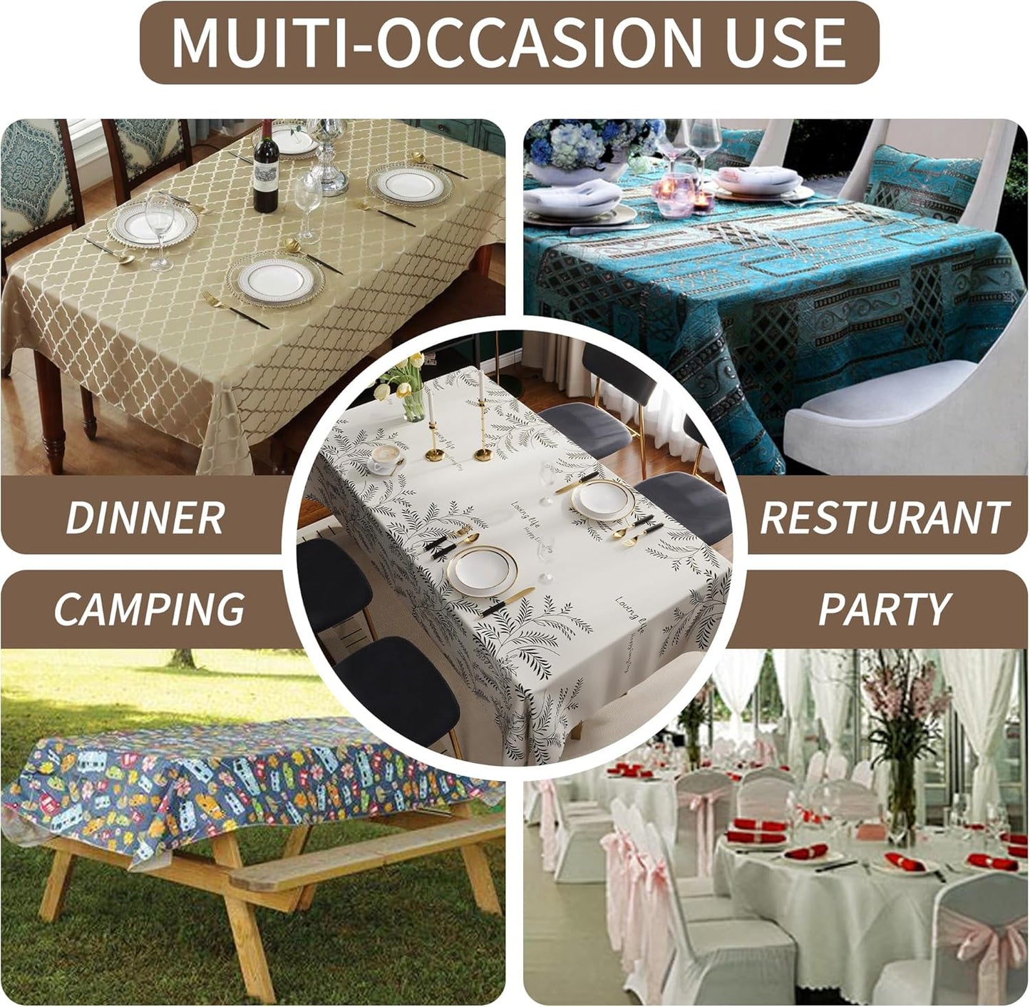 Rectangle Table Cloth,100% Waterproof Tablecloth Oil Proof Spill Proof Vinyl Table Cloth, Wipe Clean Plastic Table Cover for Dining, Camping, Indoor and Outdoor 52" x 70",Leaves