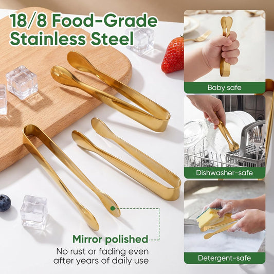 12 Pcs Gold Serving Tongs, Stainless Steel Ice Tongs Mini Sugar Tongs for Kitchen Appetizers, Party. Ting Tongs for Serving Food, Ice, Sugar Cube, Salad, Desserts
