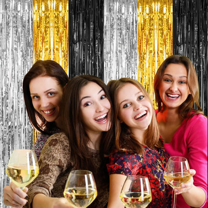 2 Pack 3.2ft x 8.2ft Silver Metallic Tinsel Foil Fringe Curtains, Door Streamer Photo Booth Backdrop for Birthday Graduation Engagement Bridal Shower Bachelorette Baby Shower Party Decorations