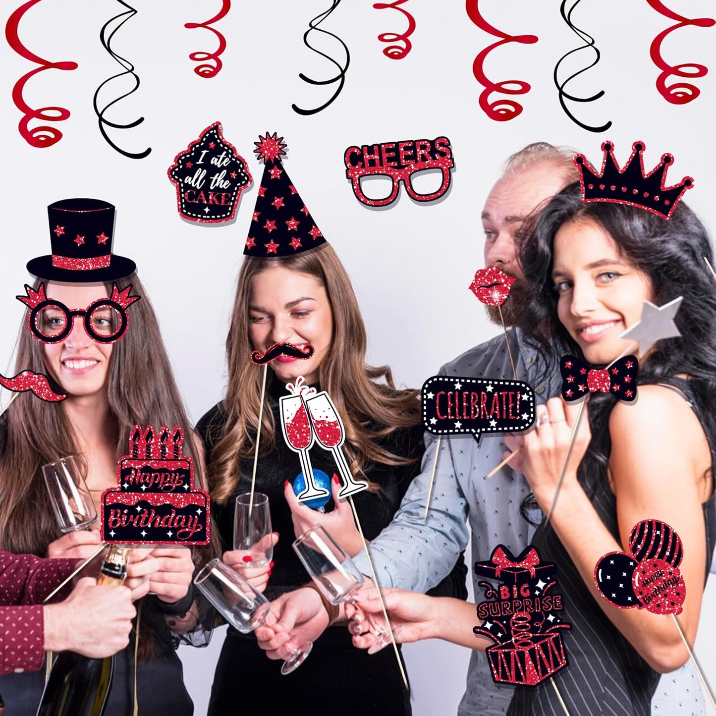 36 PCS Birthday Photo Booth Props Party Supplies Holiday Picture Decorations Photo Booth Props for Birthday Party Favors Pose Sign Kit Fun for Party (Purple and Black)