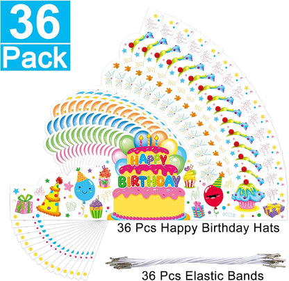 Pack of 36 Birthday Crowns for Kids - Colorful Paper Party Hats for Students Classroom School VBS Party Supplies