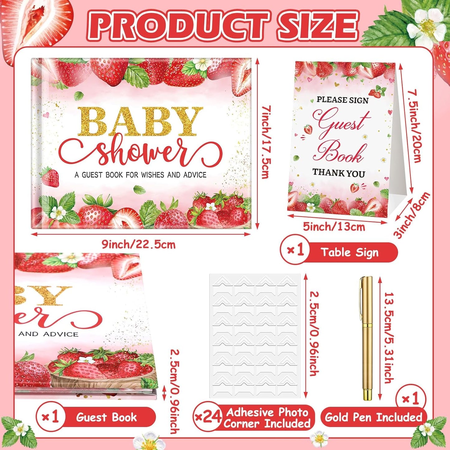 Fuyoooo 27 Pcs Safari Animal Baby Shower Guest Book Set Baby Shower Sign in Guest Floral Book Place Table Cards with Gold Pen Adhesive Photo Corner for Birthday Party