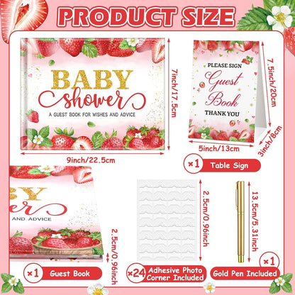 Fuyoooo 27 Pcs Safari Animal Baby Shower Guest Book Set Baby Shower Sign in Guest Floral Book Place Table Cards with Gold Pen Adhesive Photo Corner for Birthday Party