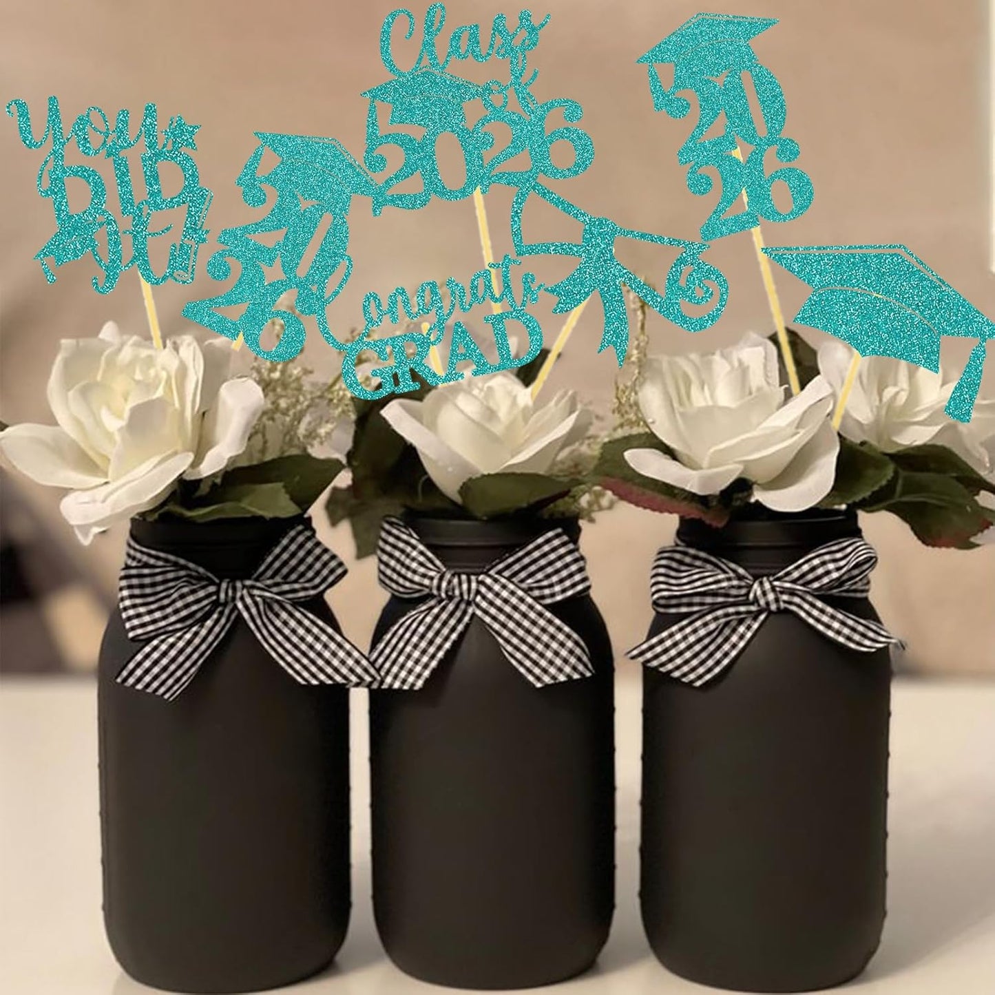 Graduation Centerpiece Sticks 24PCS Glitter Grad Picks Party Table Decor Senior High School College Sign Gold