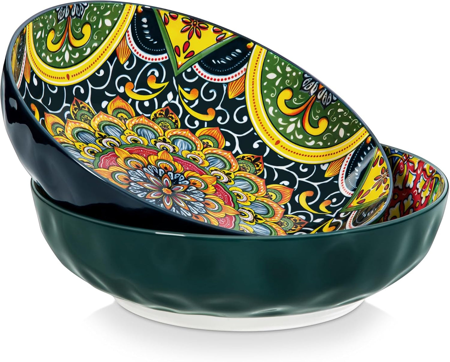 vancasso Large Serving Bowls, 78 Oz Extra Large Salad Bowls Set of 2, Bohemian Decorative Bowls for Salad, Fruit, Pasta and Dinner, Serving Dishes Set for Party, Dishwasher & Microwave Safe－Red