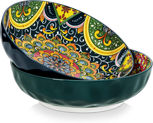 vancasso Large Serving Bowls, 78 Oz Extra Large Salad Bowls Set of 2, Bohemian Decorative Bowls for Salad, Fruit, Pasta and Dinner, Serving Dishes Set for Party, Dishwasher & Microwave Safe－Red