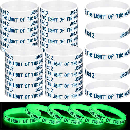 Soulchen 100 Pcs Vbs 2026 Glow in The Dark Christian Silicone Wristbands, Illumination Themed Religious Bracelets Bulk Jesus Is The Light of The World for VBS Classroom Church Sunday School