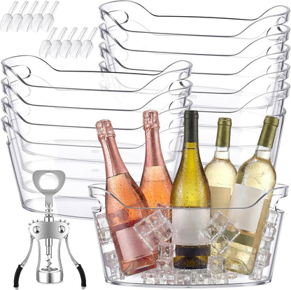 10 Pack 6.5l Ice Bucket for Party, Clear Plastic Champagne Cooler with Ice Scoop & Metal Bottle Opener, Large Portable Drink Beverage Tub for Beer & Mimosa Bar Supplies